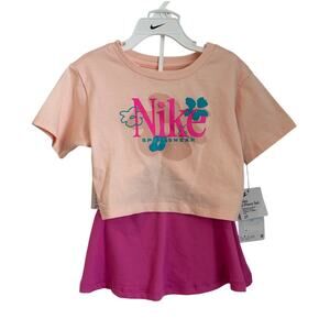 NWT Nike Toddler 2-Piece Set, Pale Pink/Peach Tee & Pink Skort, Size 2T